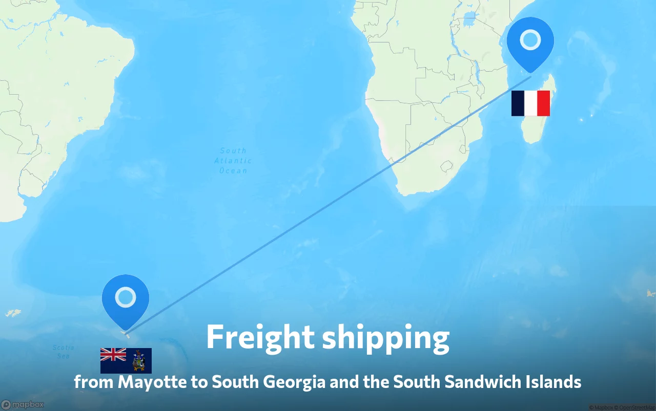 Shipping route from Mayotte to South Georgia and the South Sandwich Islands