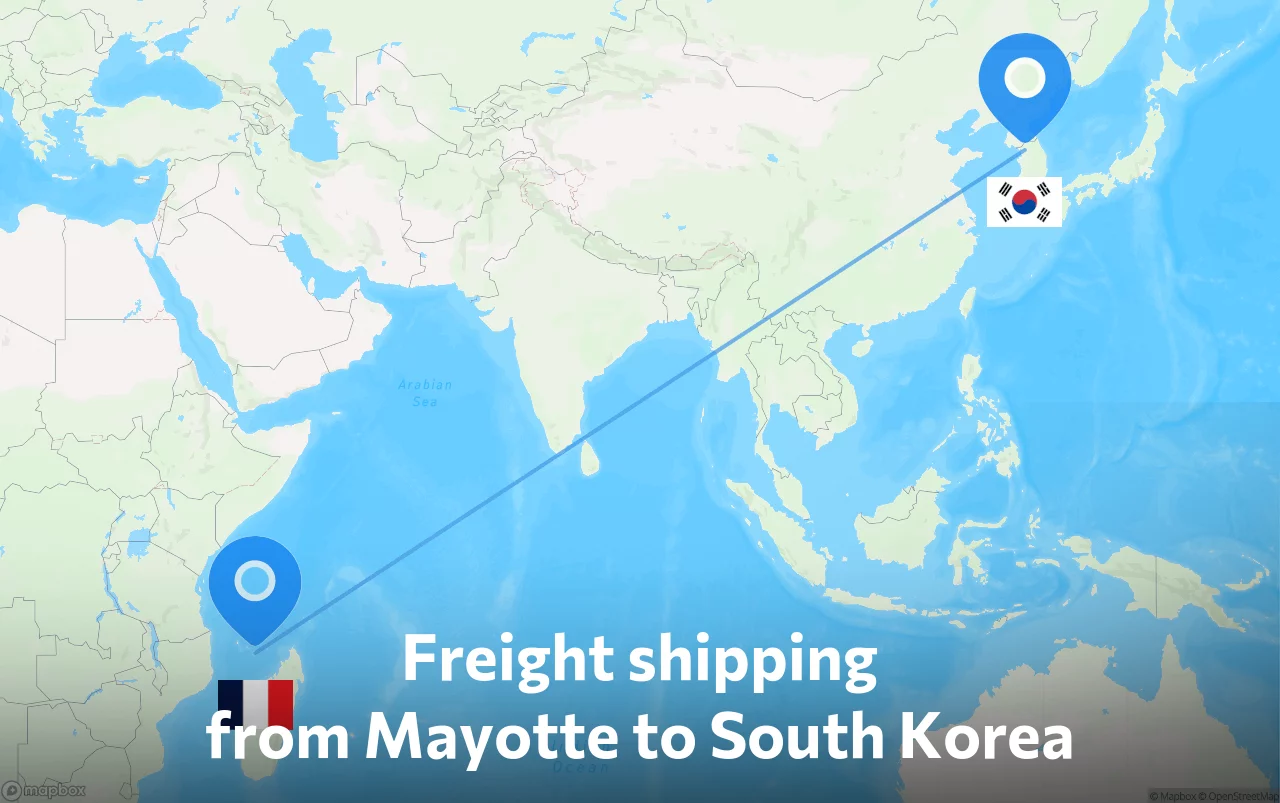 Shipping route from Mayotte to South Korea