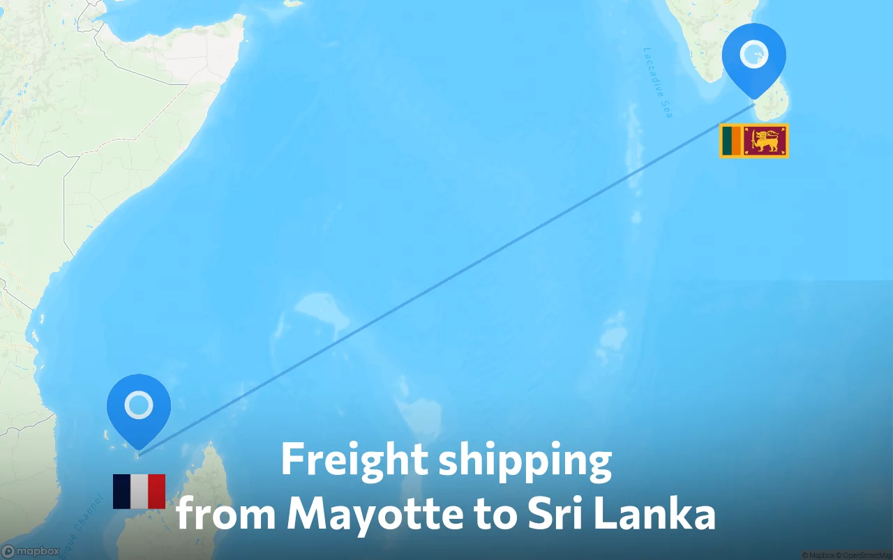 Shipping route from Mayotte to Sri Lanka