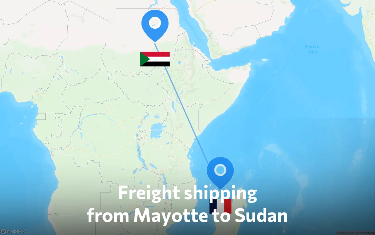 Shipping route from Mayotte to Sudan