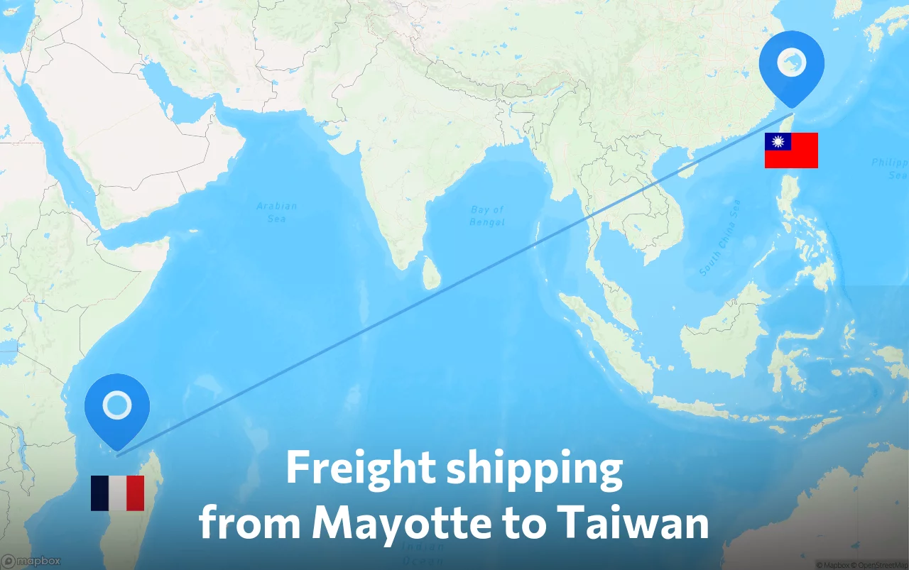 Shipping route from Mayotte to Taiwan