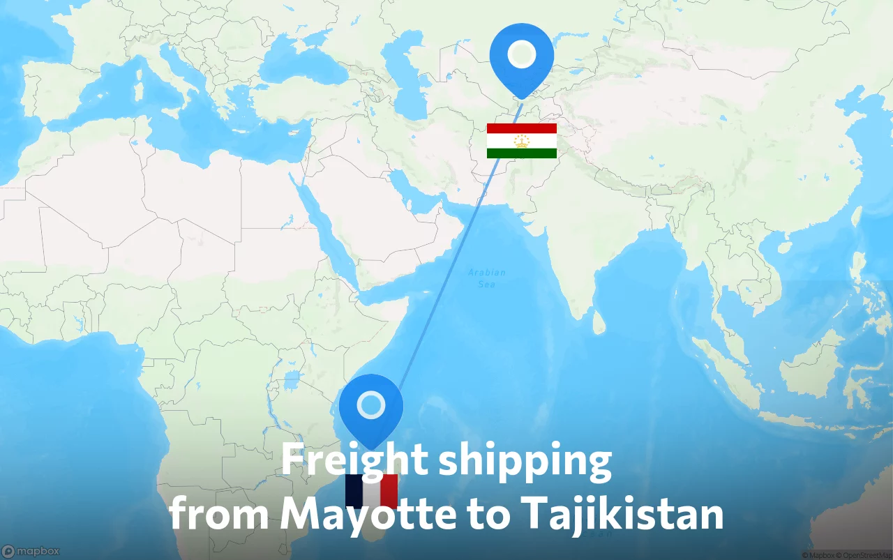 Shipping route from Mayotte to Tajikistan