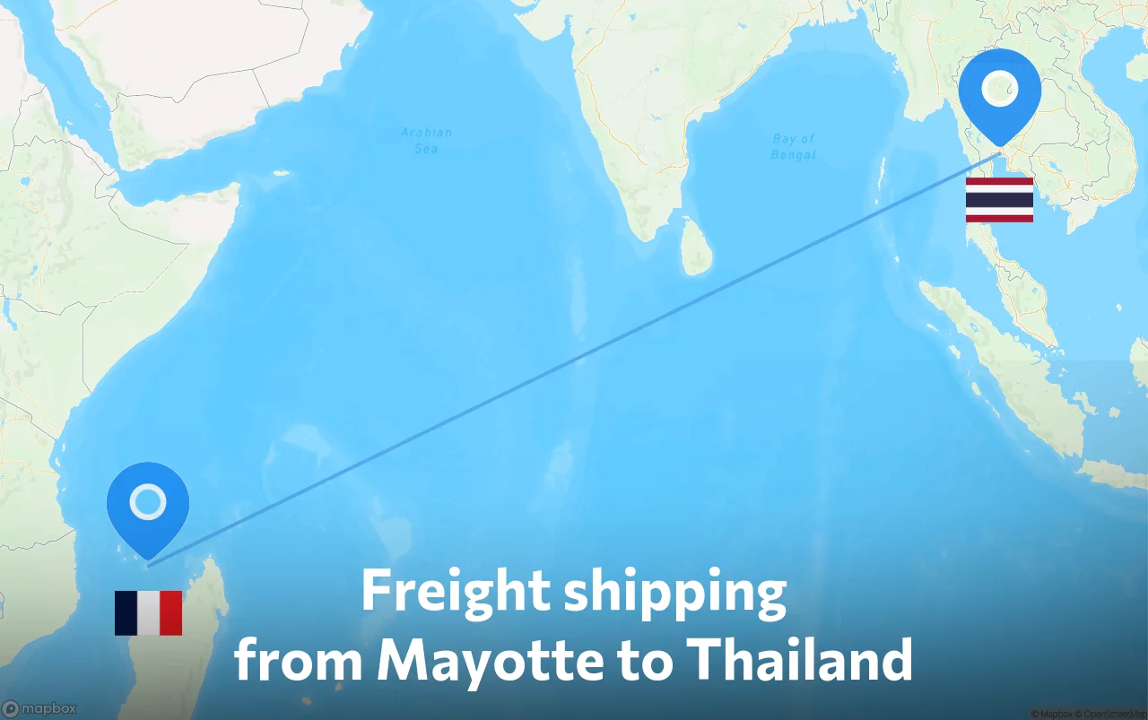 Shipping route from Mayotte to Thailand