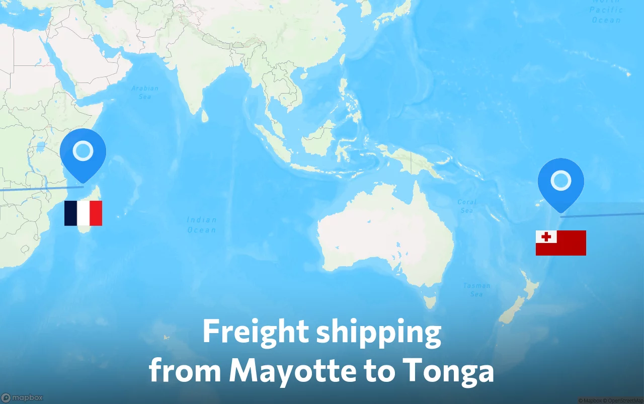 Shipping route from Mayotte to Tonga