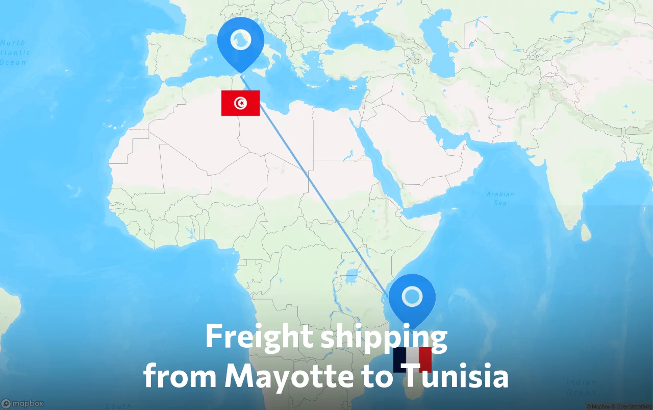 Shipping route from Mayotte to Tunisia
