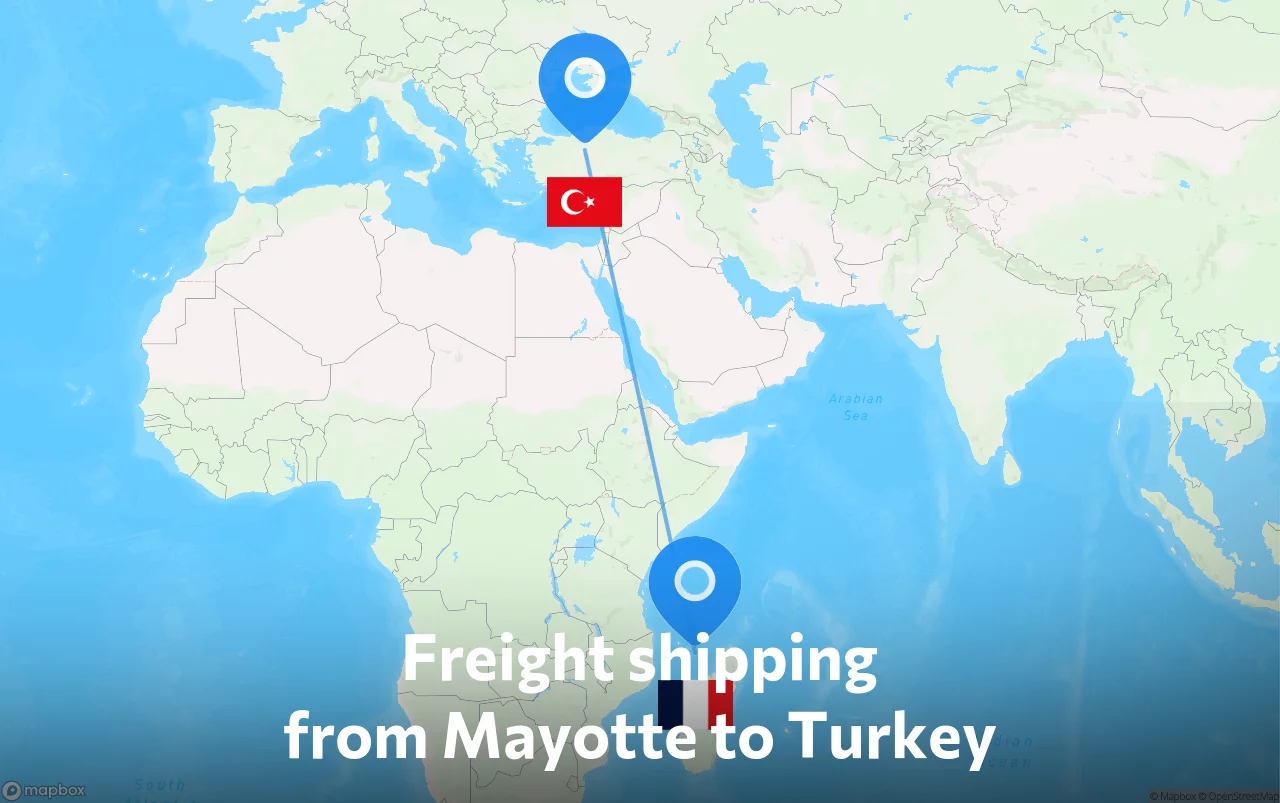 Shipping route from Mayotte to Turkey