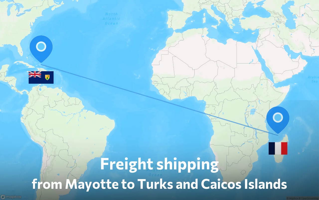 Shipping route from Mayotte to Turks and Caicos Islands