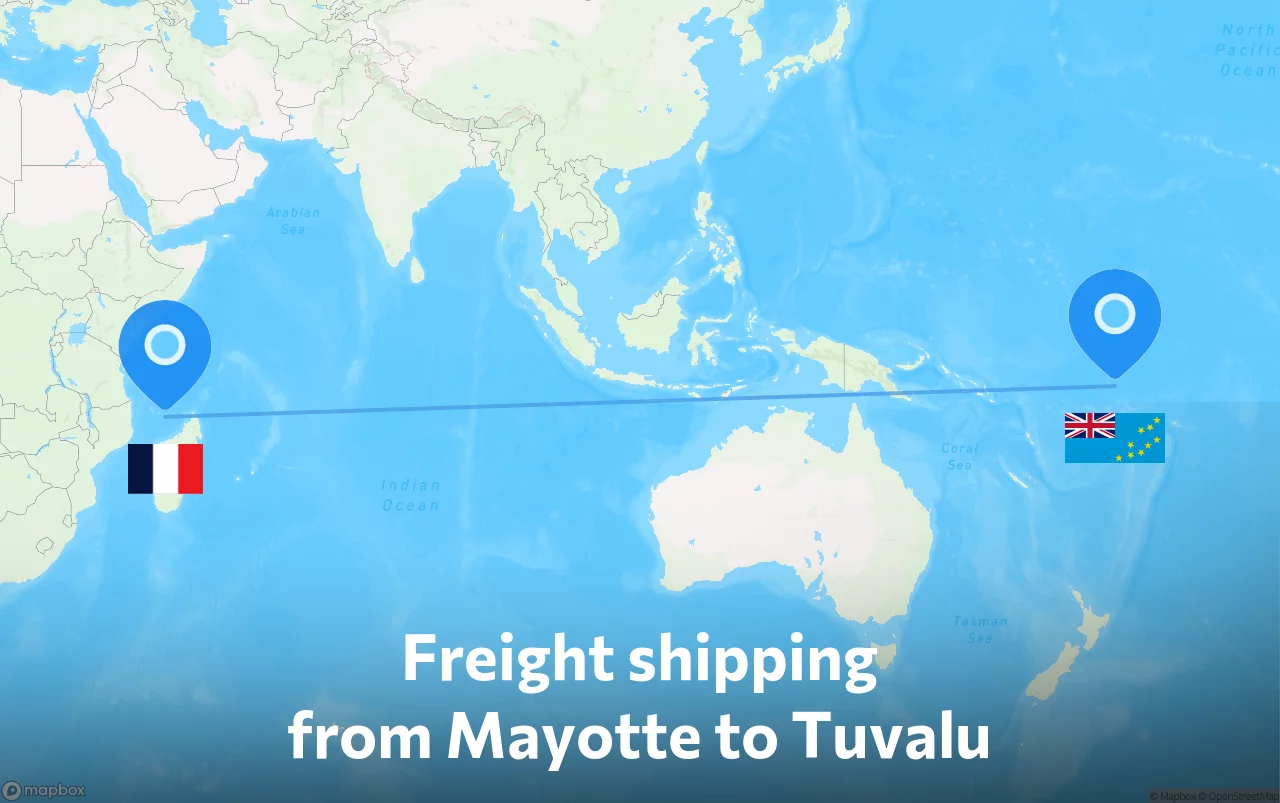 Shipping route from Mayotte to Tuvalu