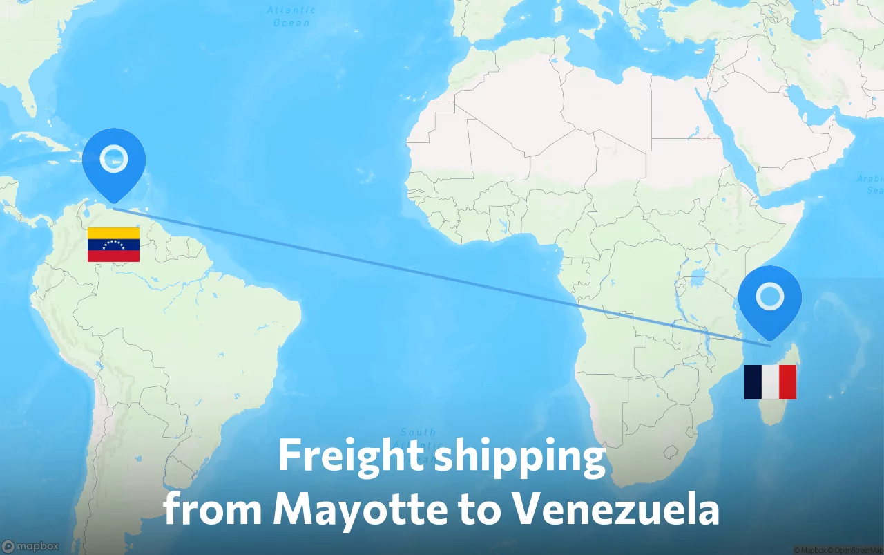 Shipping route from Mayotte to Venezuela