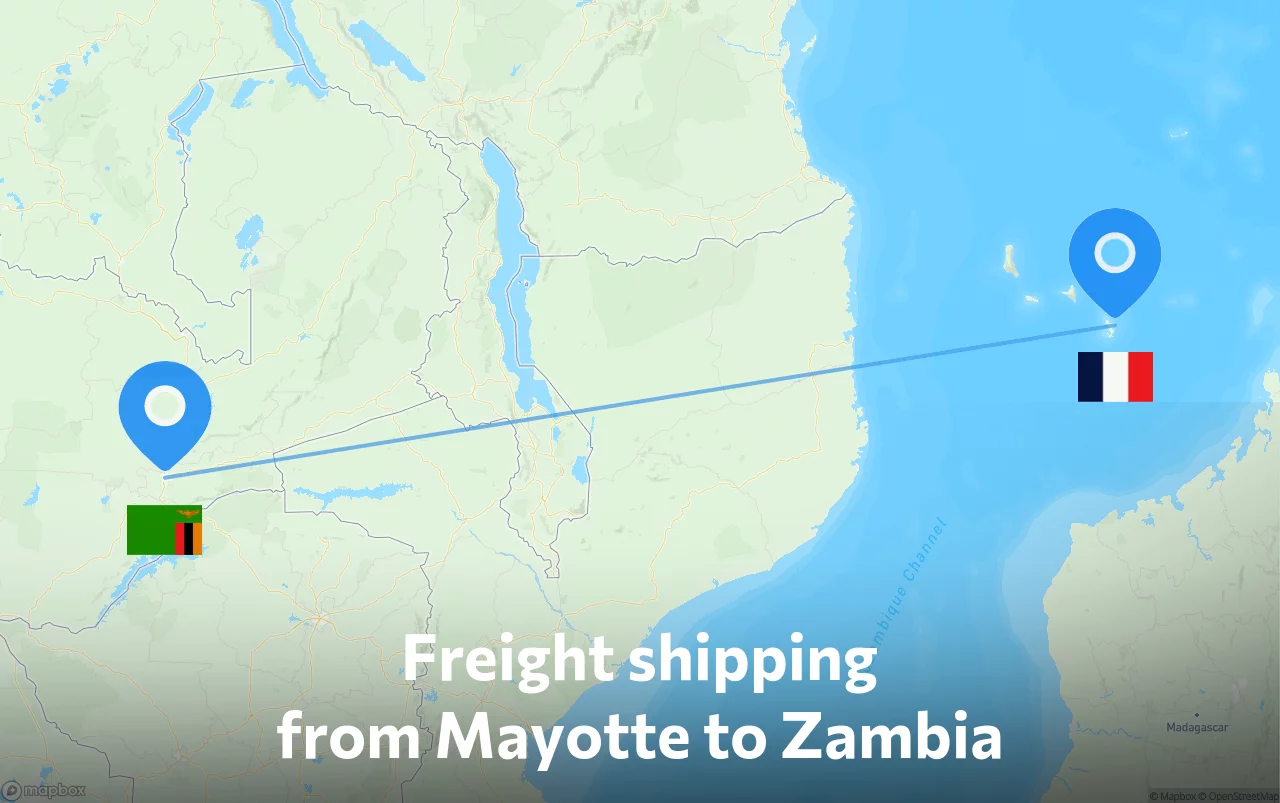 Shipping route from Mayotte to Zambia