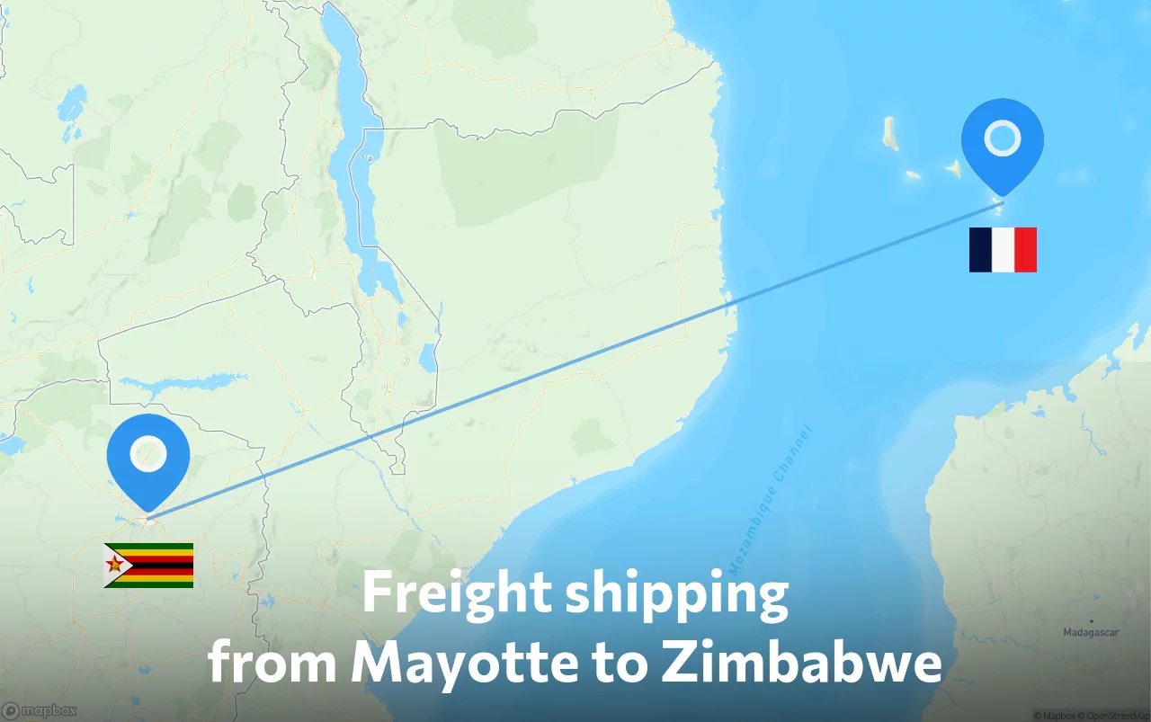 Shipping route from Mayotte to Zimbabwe