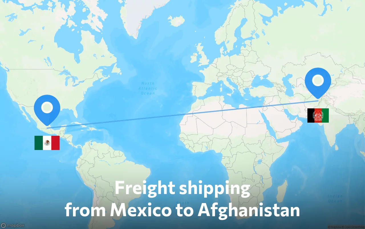 Shipping route from Mexico to Afghanistan