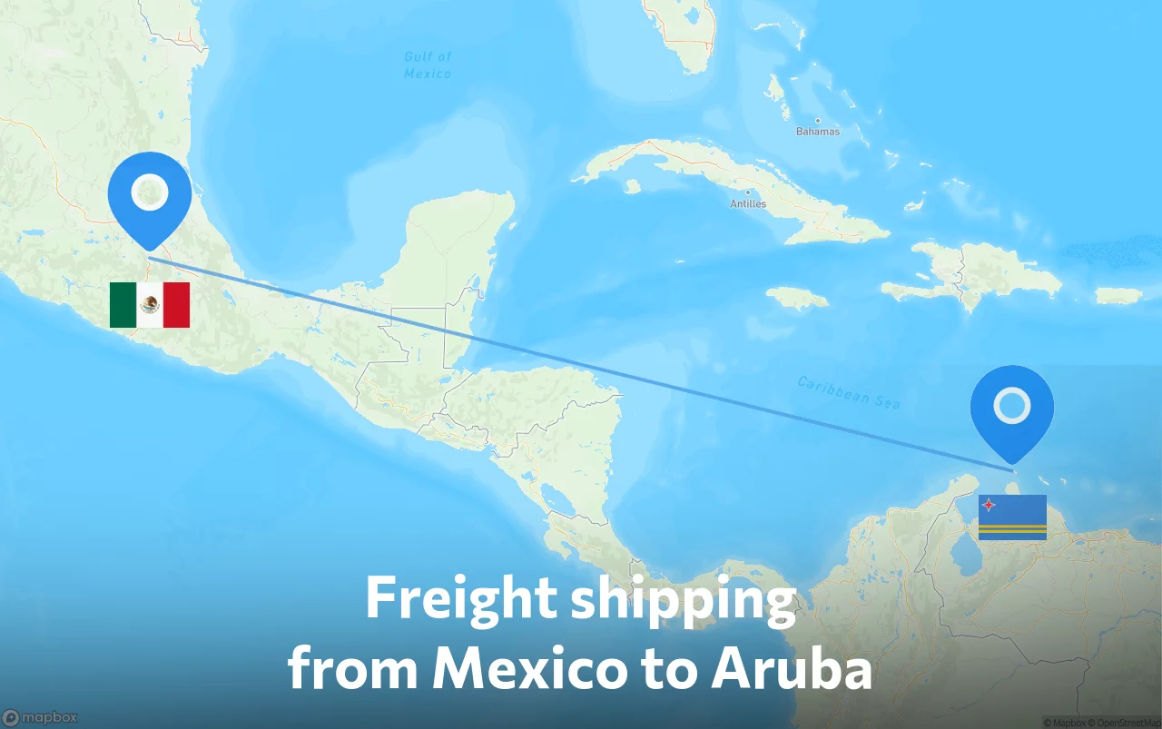 Shipping route from Mexico to Aruba