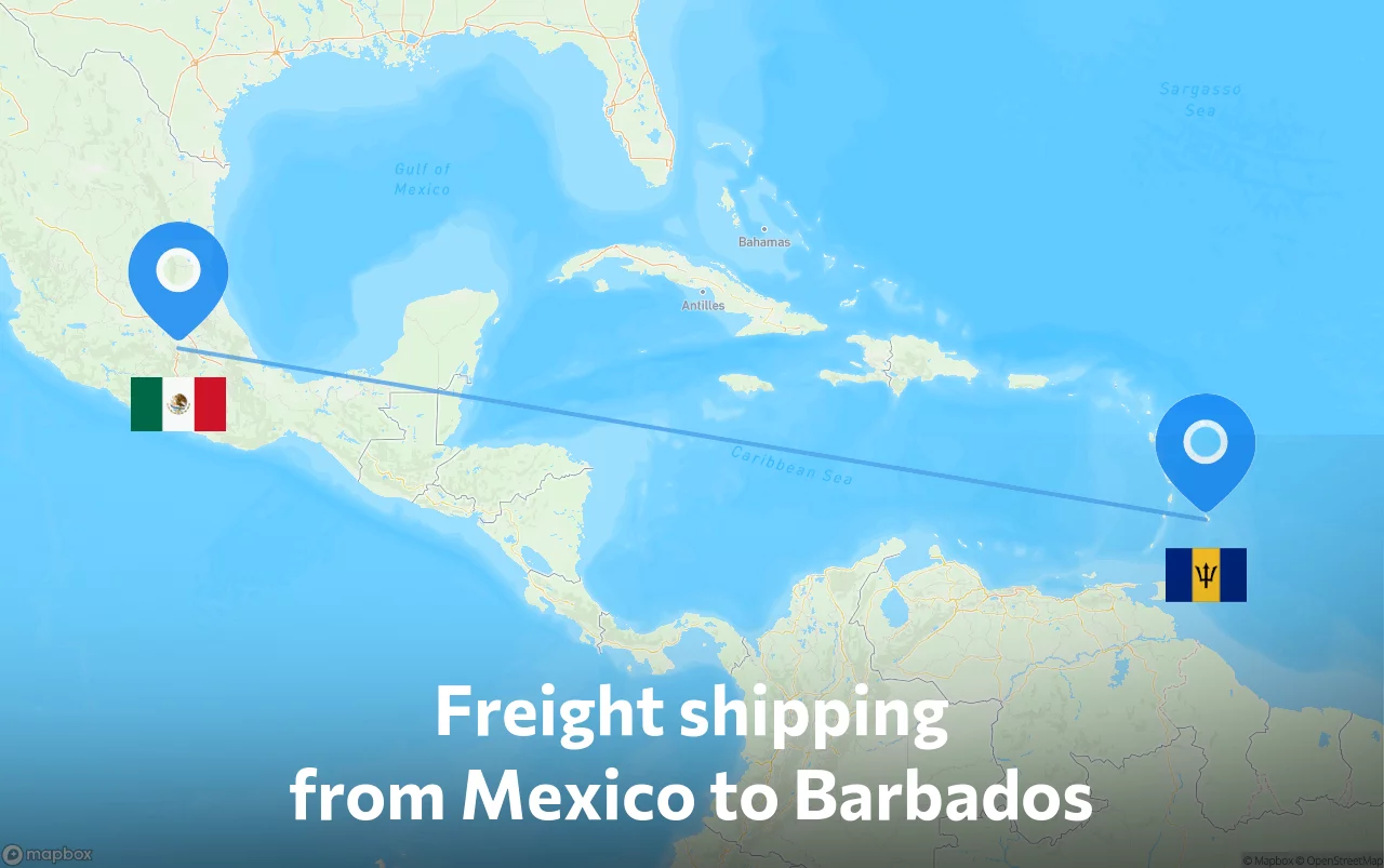 Shipping route from Mexico to Barbados