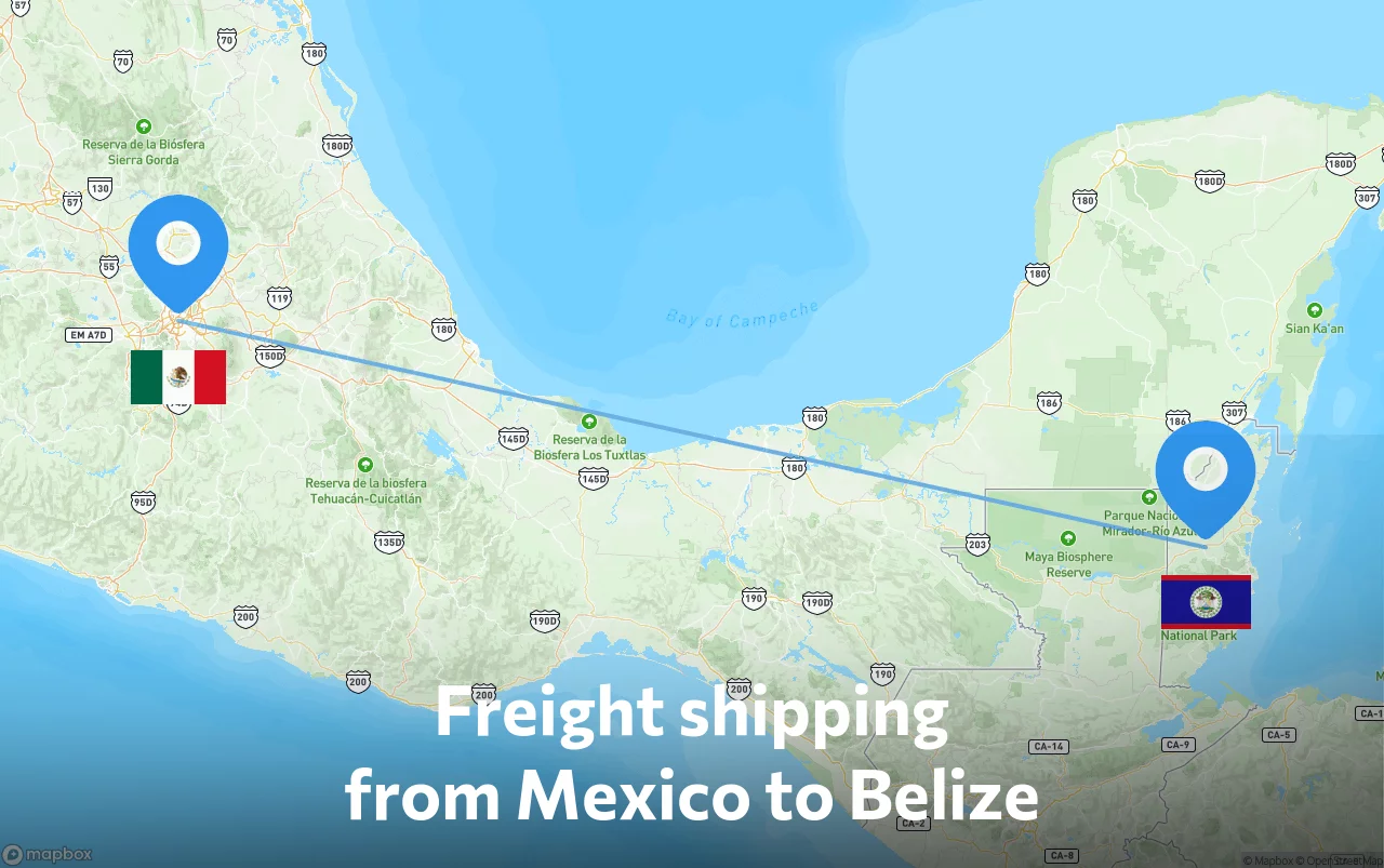 Shipping route from Mexico to Belize
