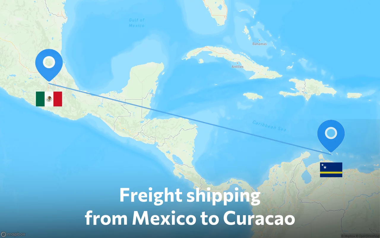 Shipping route from Mexico to Curacao