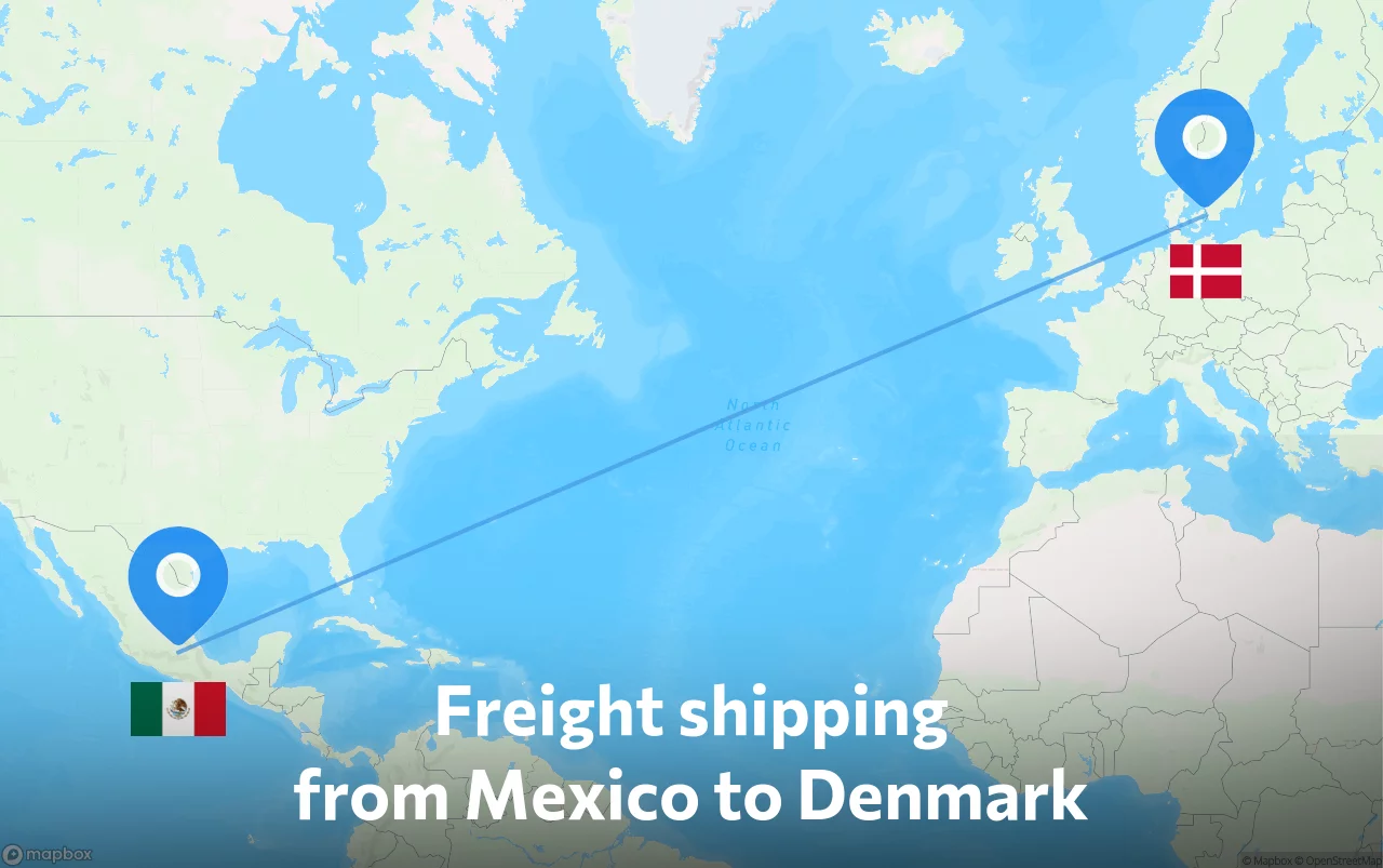 Shipping route from Mexico to Denmark