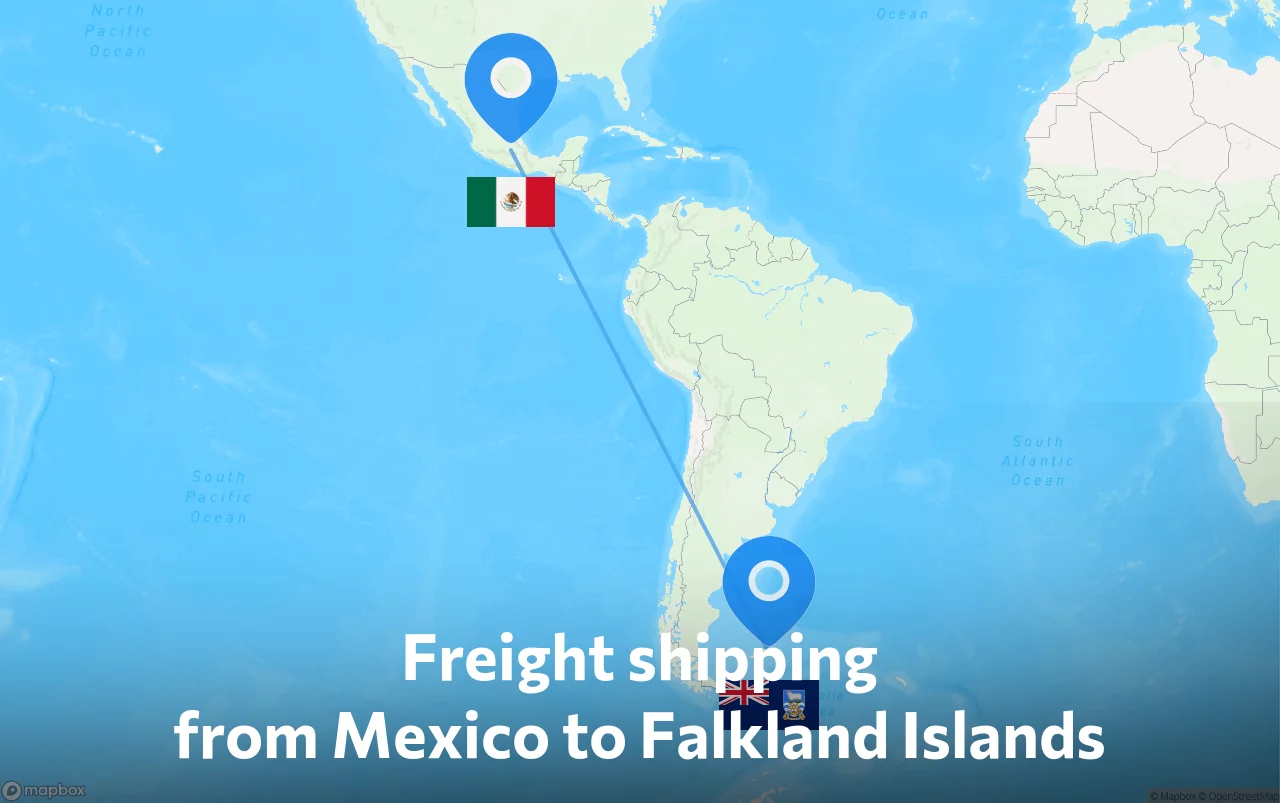 Shipping route from Mexico to Falkland Islands