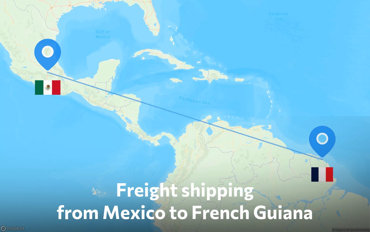 Shipping route from Mexico to French Guiana