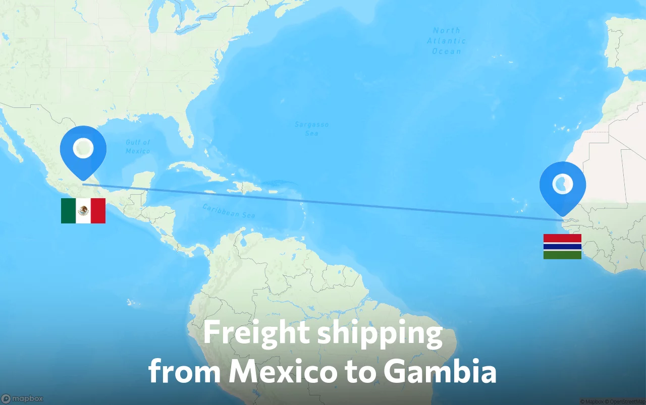 Shipping route from Mexico to Gambia