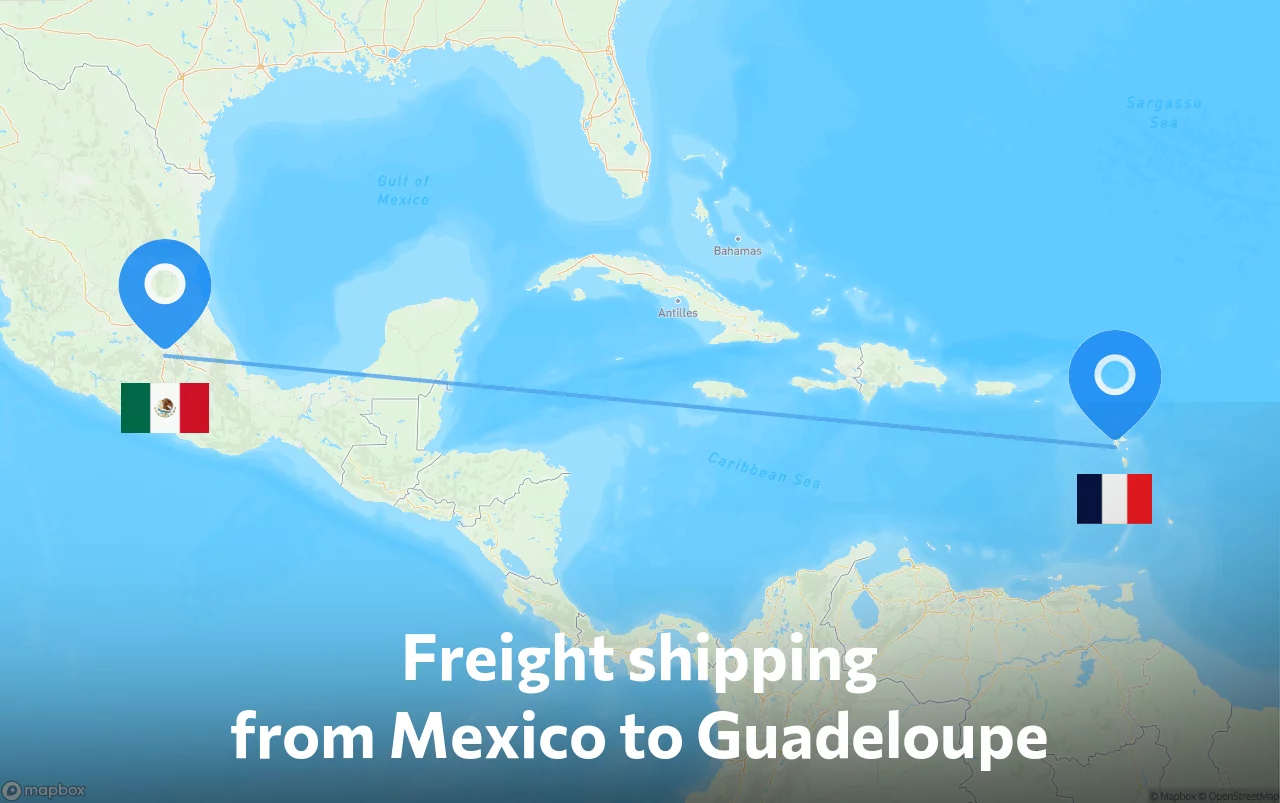 Shipping route from Mexico to Guadeloupe