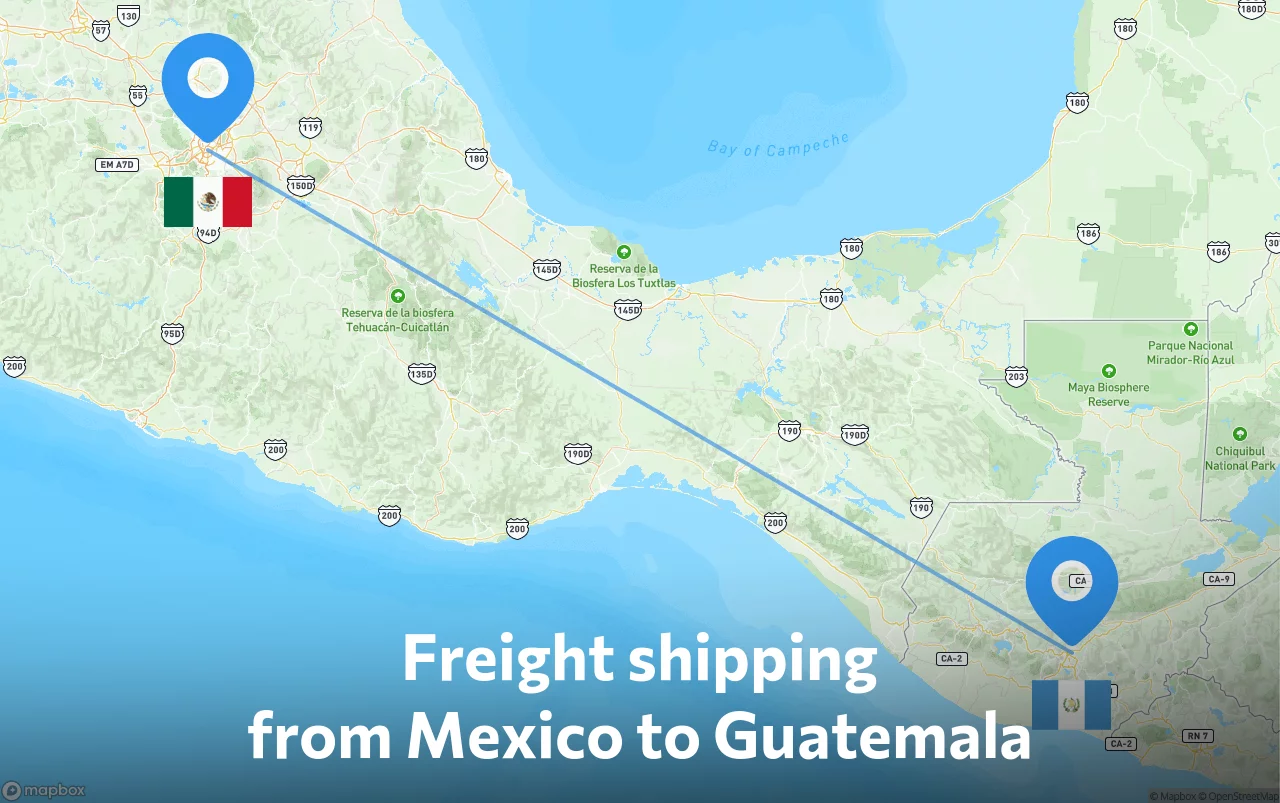 Shipping route from Mexico to Guatemala