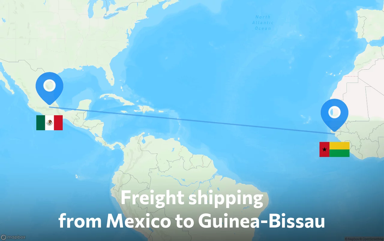 Shipping route from Mexico to Guinea-Bissau