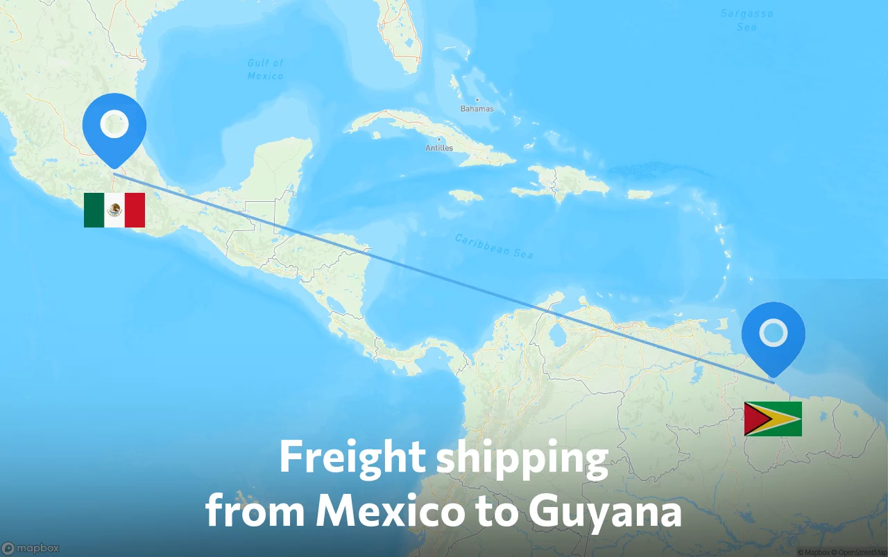 Shipping route from Mexico to Guyana