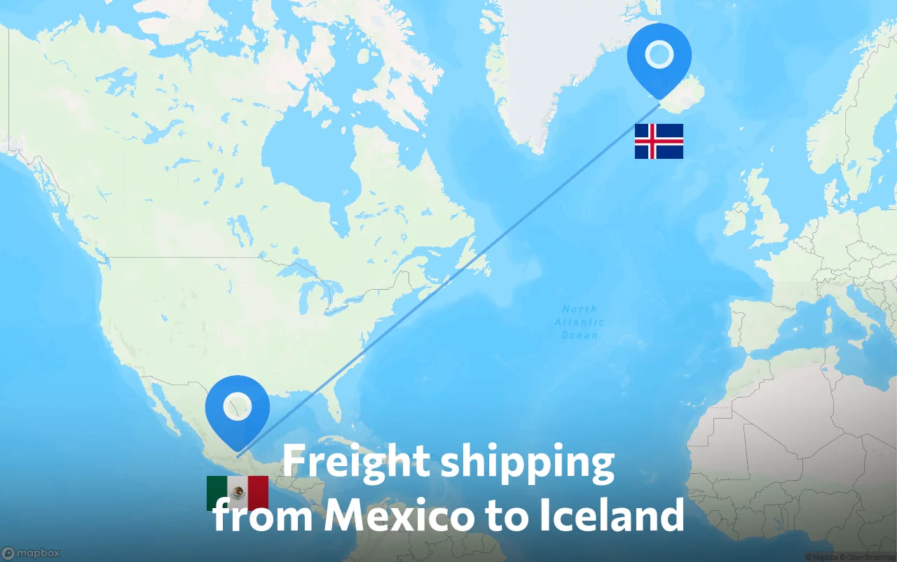 Shipping route from Mexico to Iceland