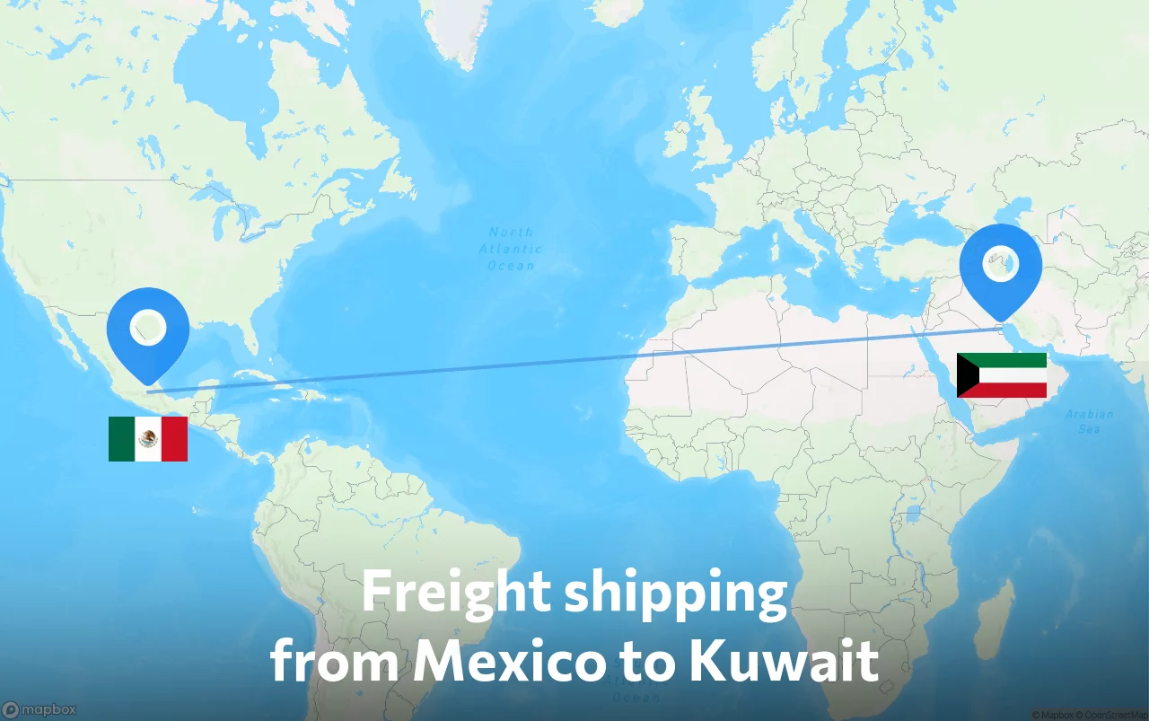 Shipping route from Mexico to Kuwait