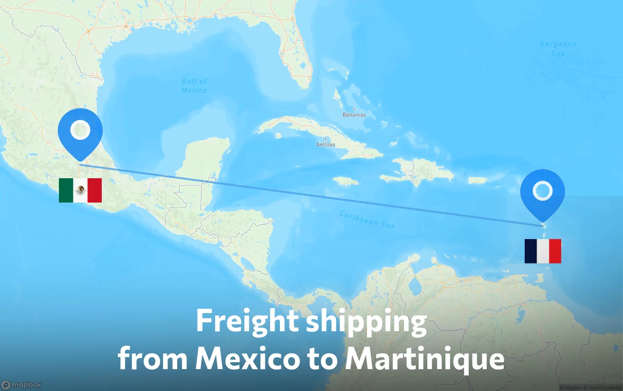 Shipping route from Mexico to Martinique