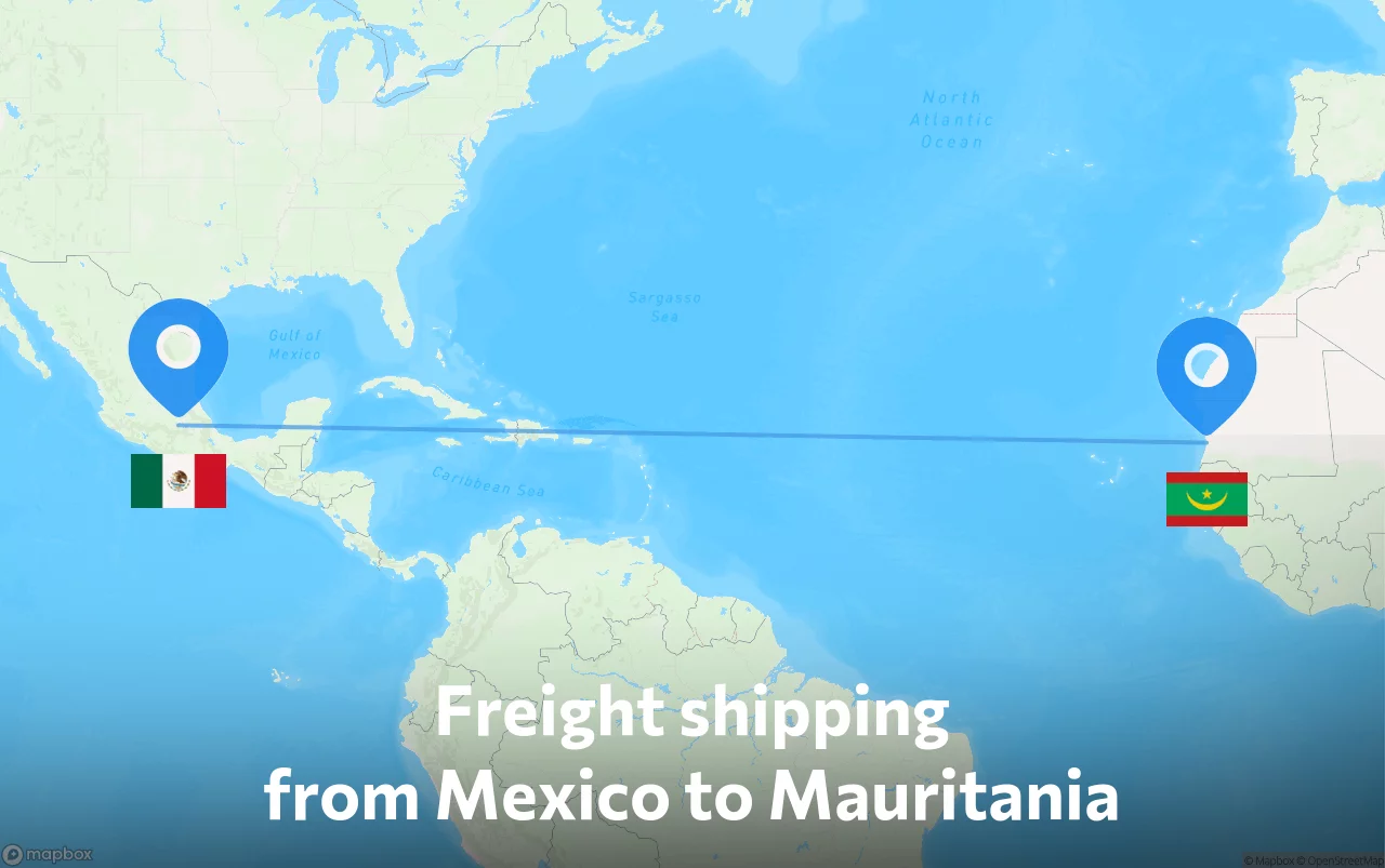 Shipping route from Mexico to Mauritania