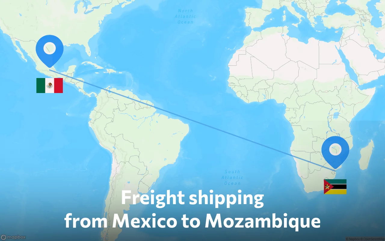 Shipping route from Mexico to Mozambique