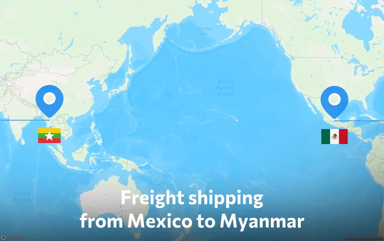 Shipping route from Mexico to Myanmar