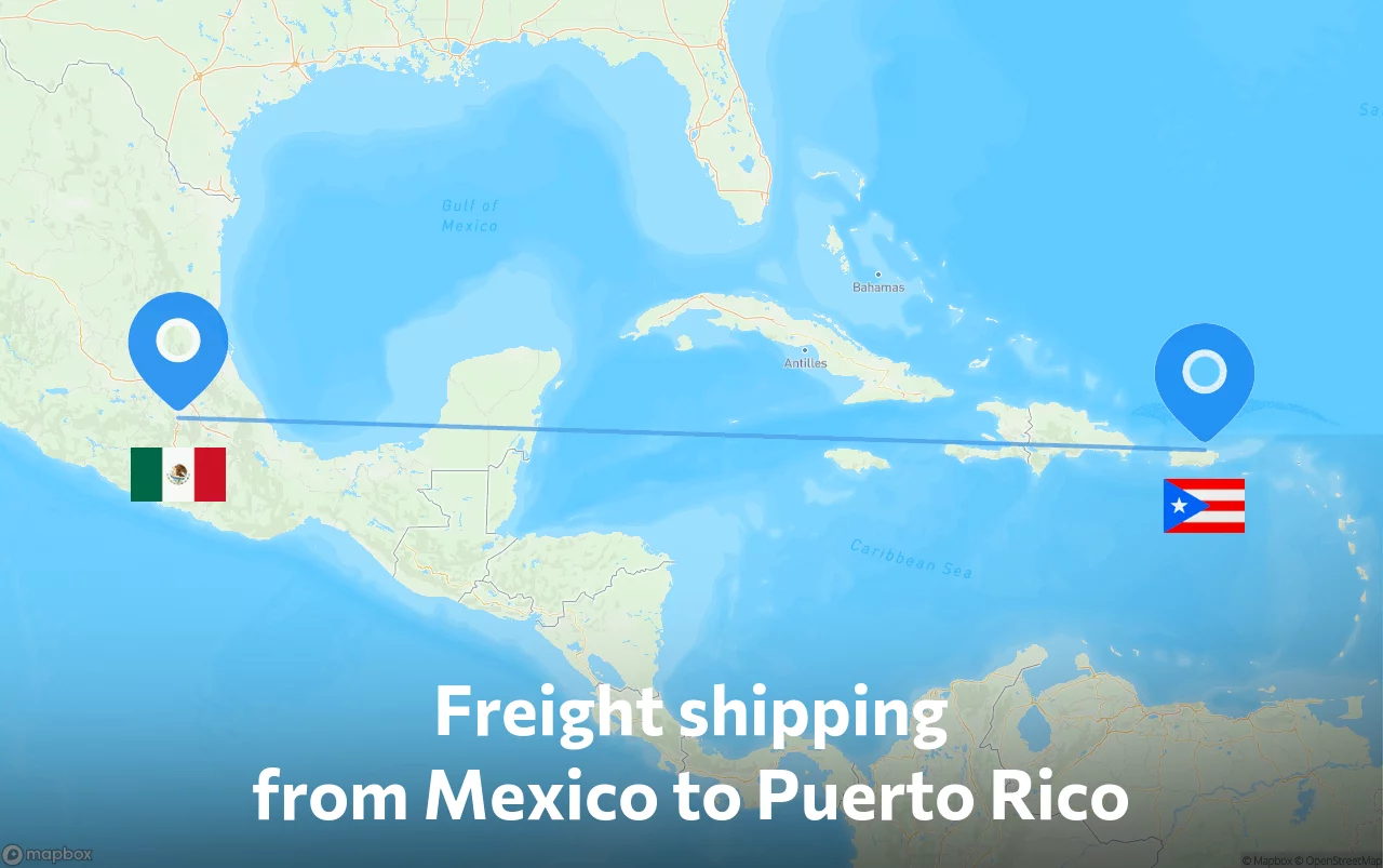 Shipping route from Mexico to Puerto Rico