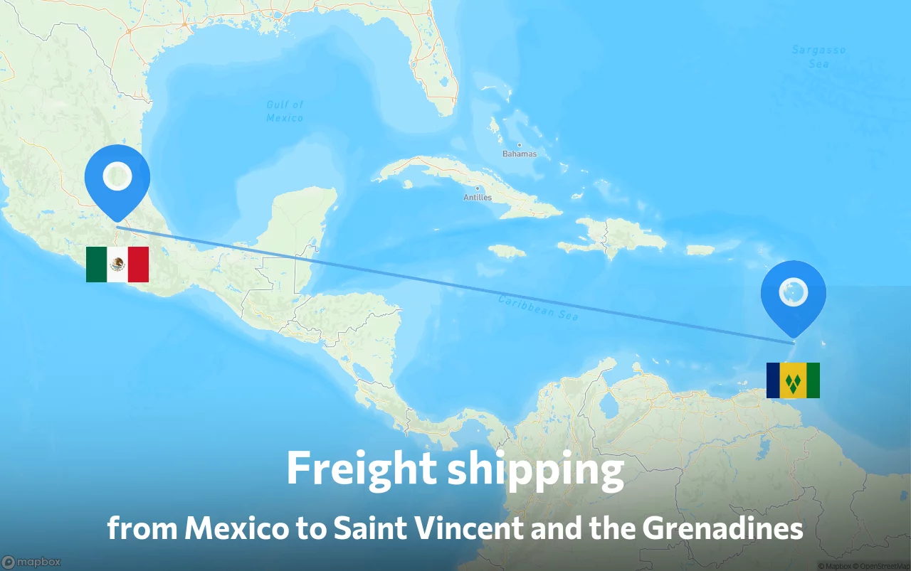 Shipping route from Mexico to Saint Vincent and the Grenadines