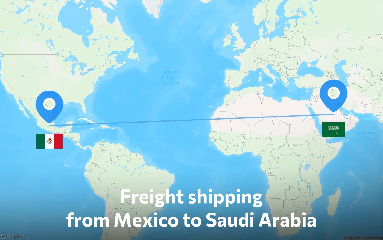 Shipping route from Mexico to Saudi Arabia