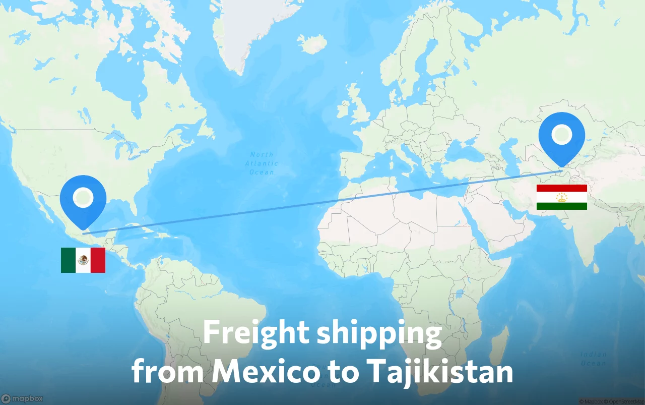 Shipping route from Mexico to Tajikistan