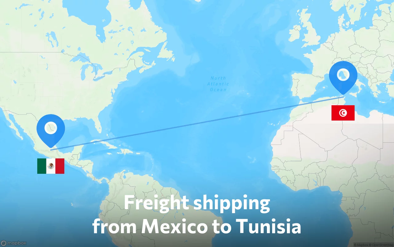 Shipping route from Mexico to Tunisia
