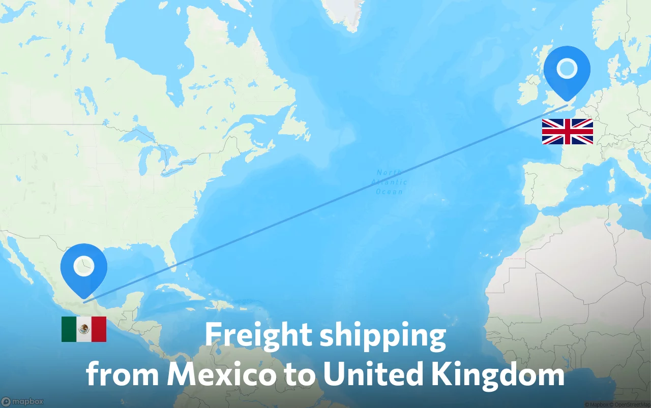 Shipping route from Mexico to United Kingdom
