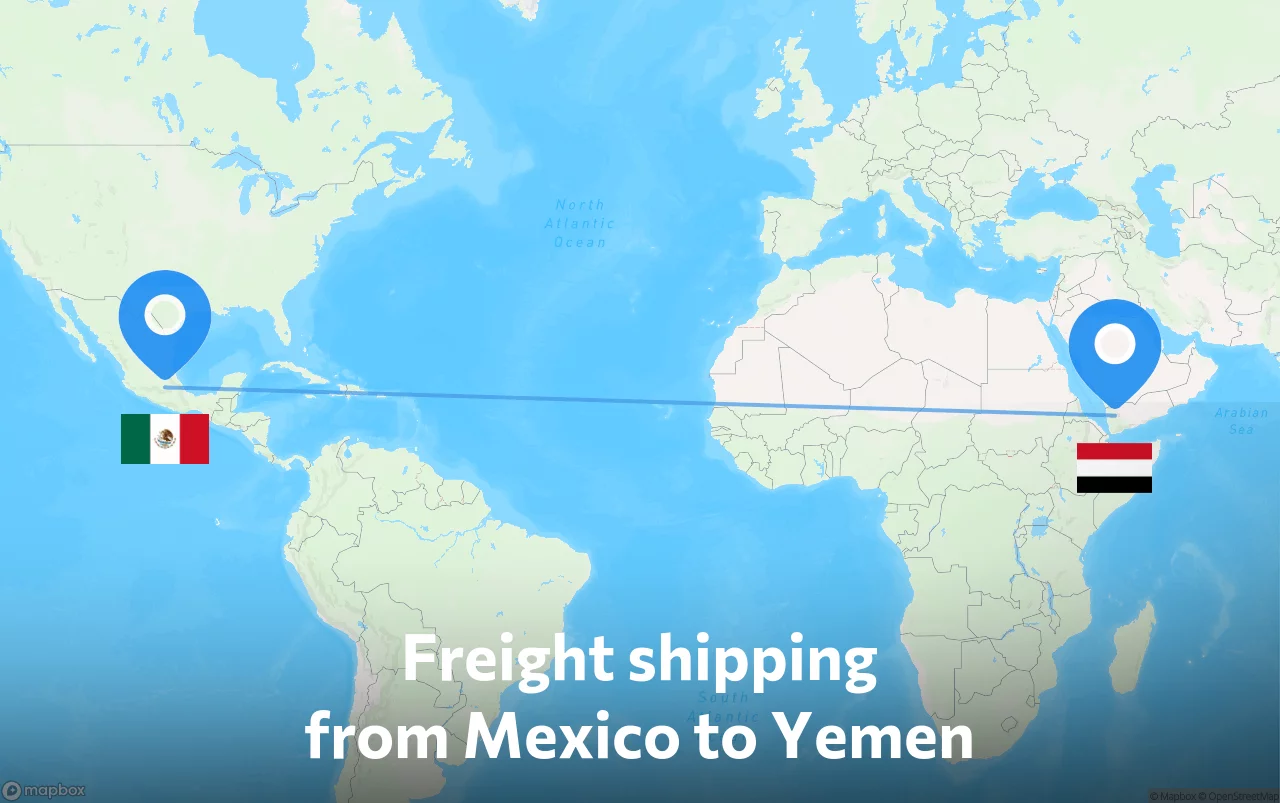 Shipping route from Mexico to Yemen
