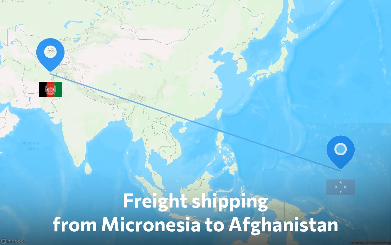 Shipping route from Micronesia to Afghanistan