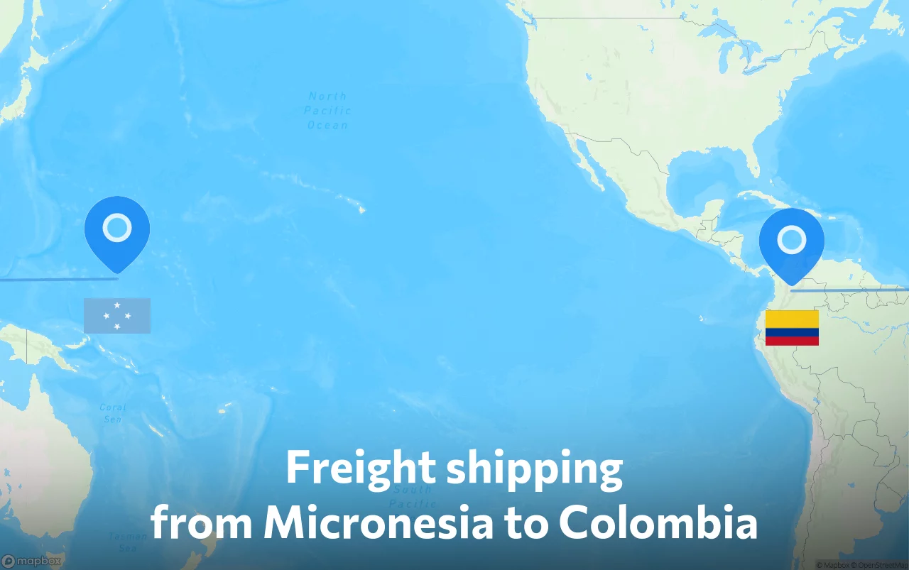 Shipping route from Micronesia to Colombia