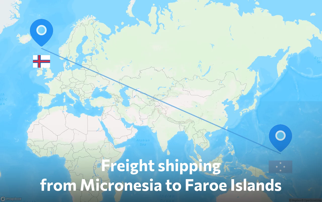 Shipping route from Micronesia to Faroe Islands