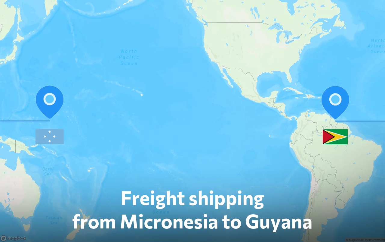 Shipping route from Micronesia to Guyana