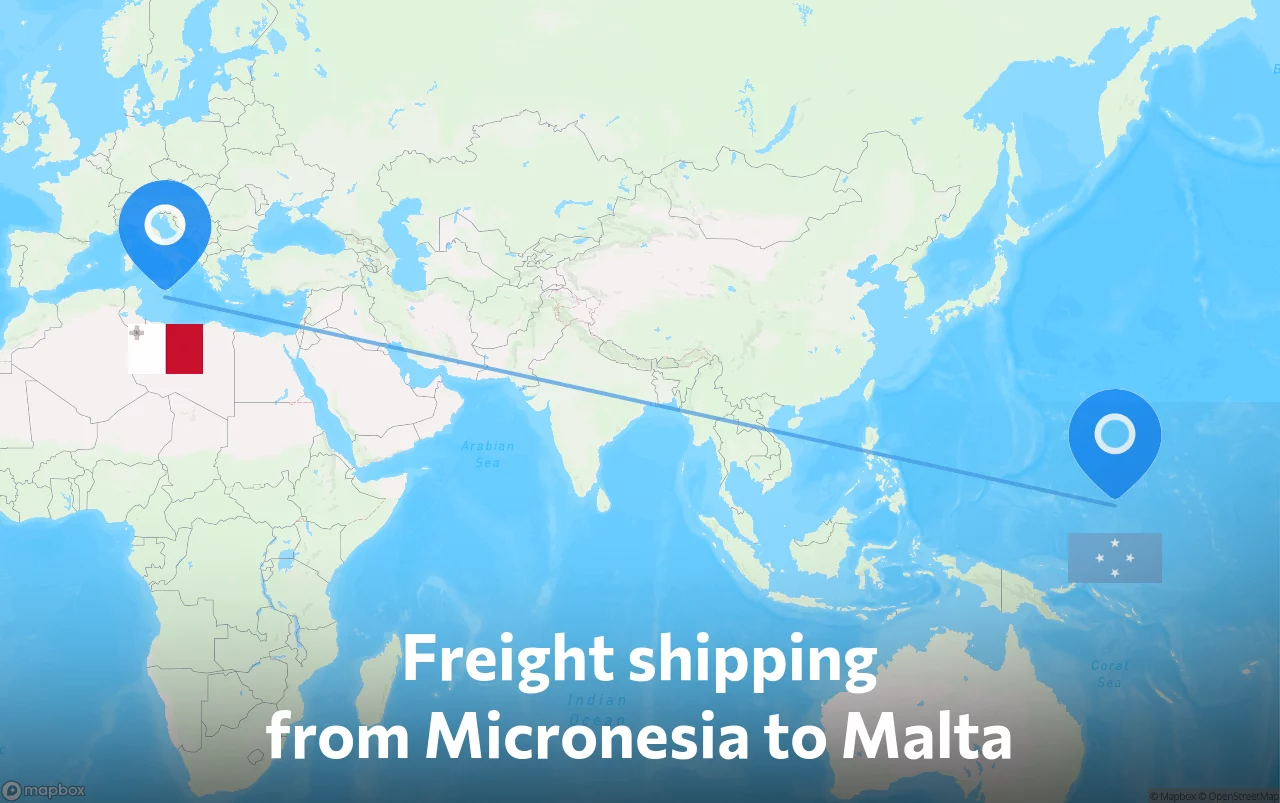 Shipping route from Micronesia to Malta