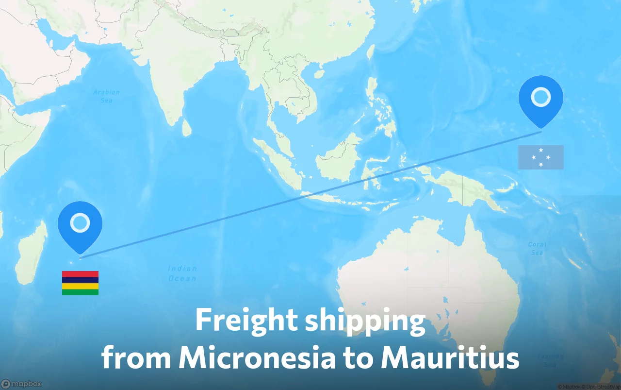 Shipping route from Micronesia to Mauritius