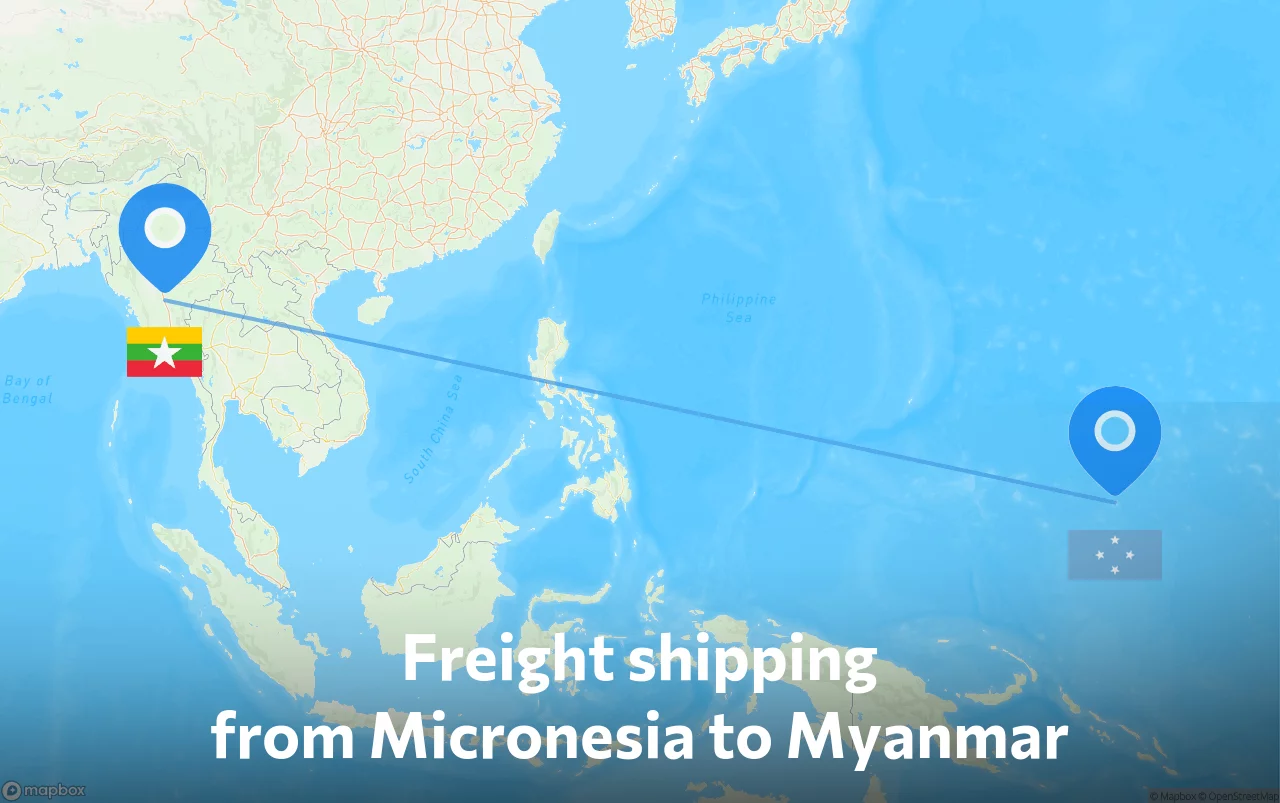 Shipping route from Micronesia to Myanmar