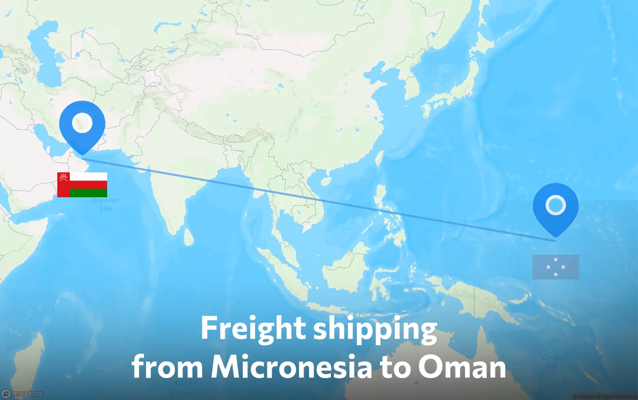 Shipping route from Micronesia to Oman