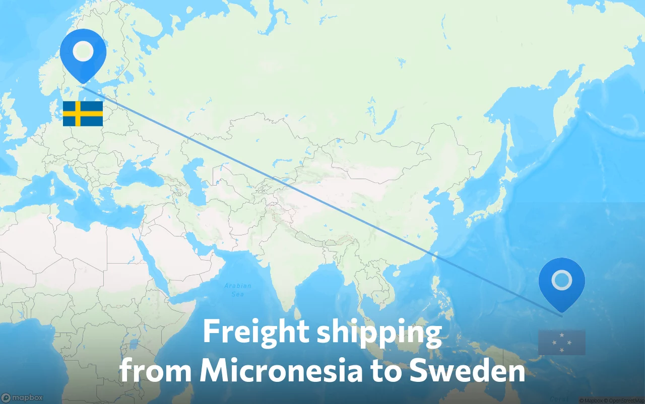 Shipping route from Micronesia to Sweden